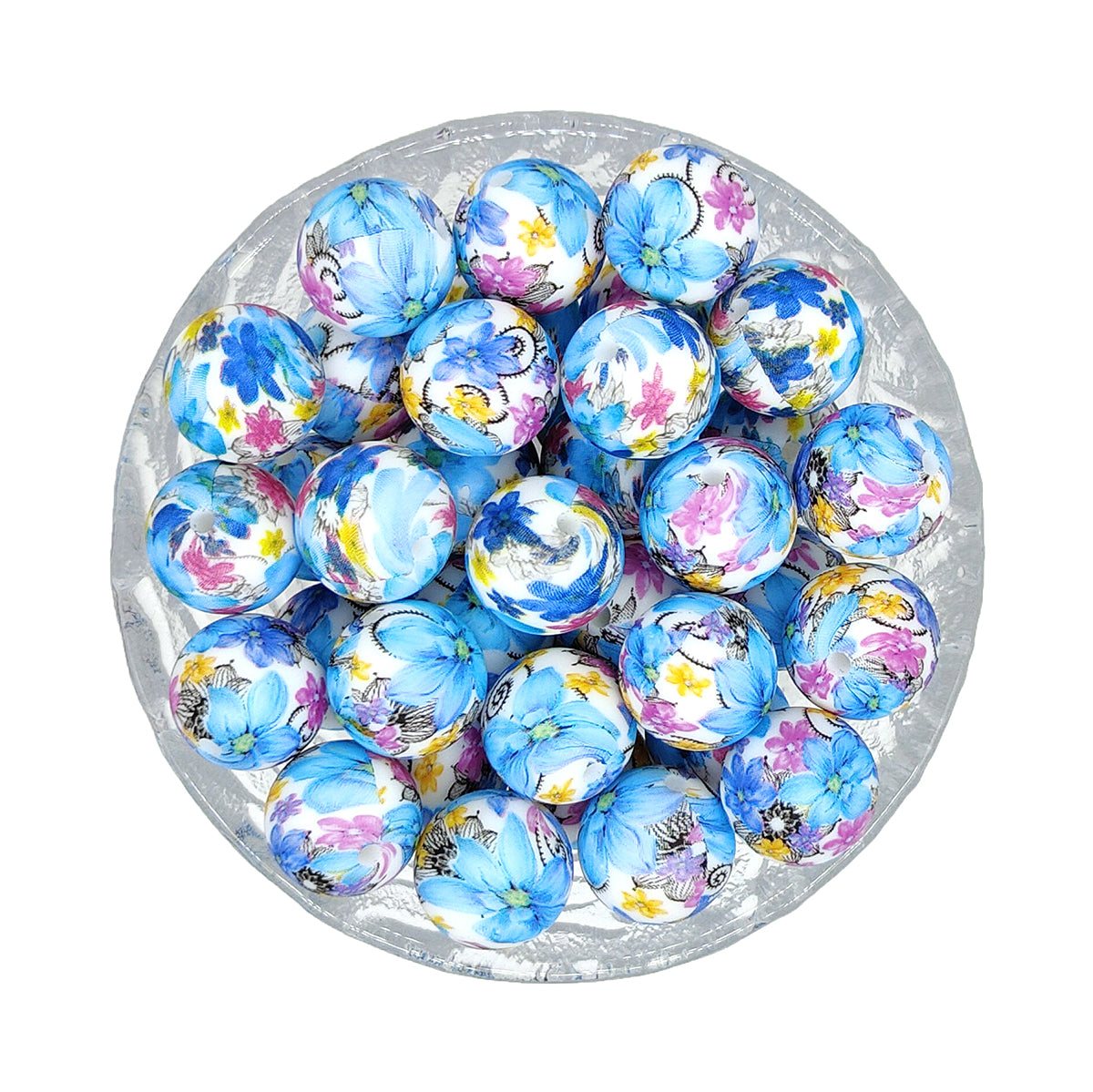 15mm Round Print Silicone Beads