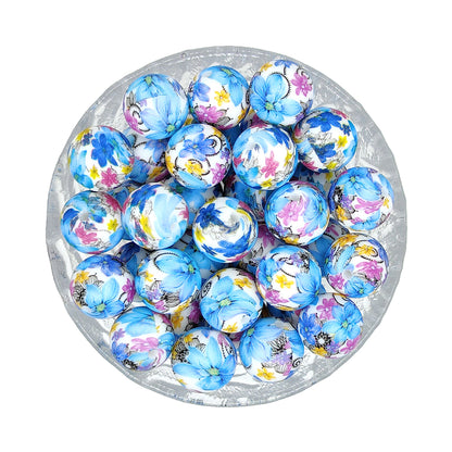 15mm Round Print Silicone Beads
