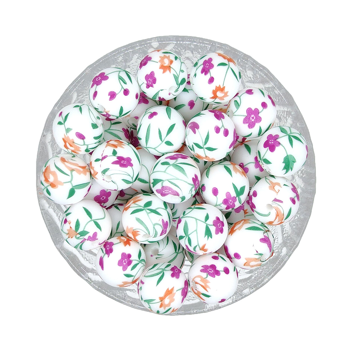 15mm Round Print Silicone Beads