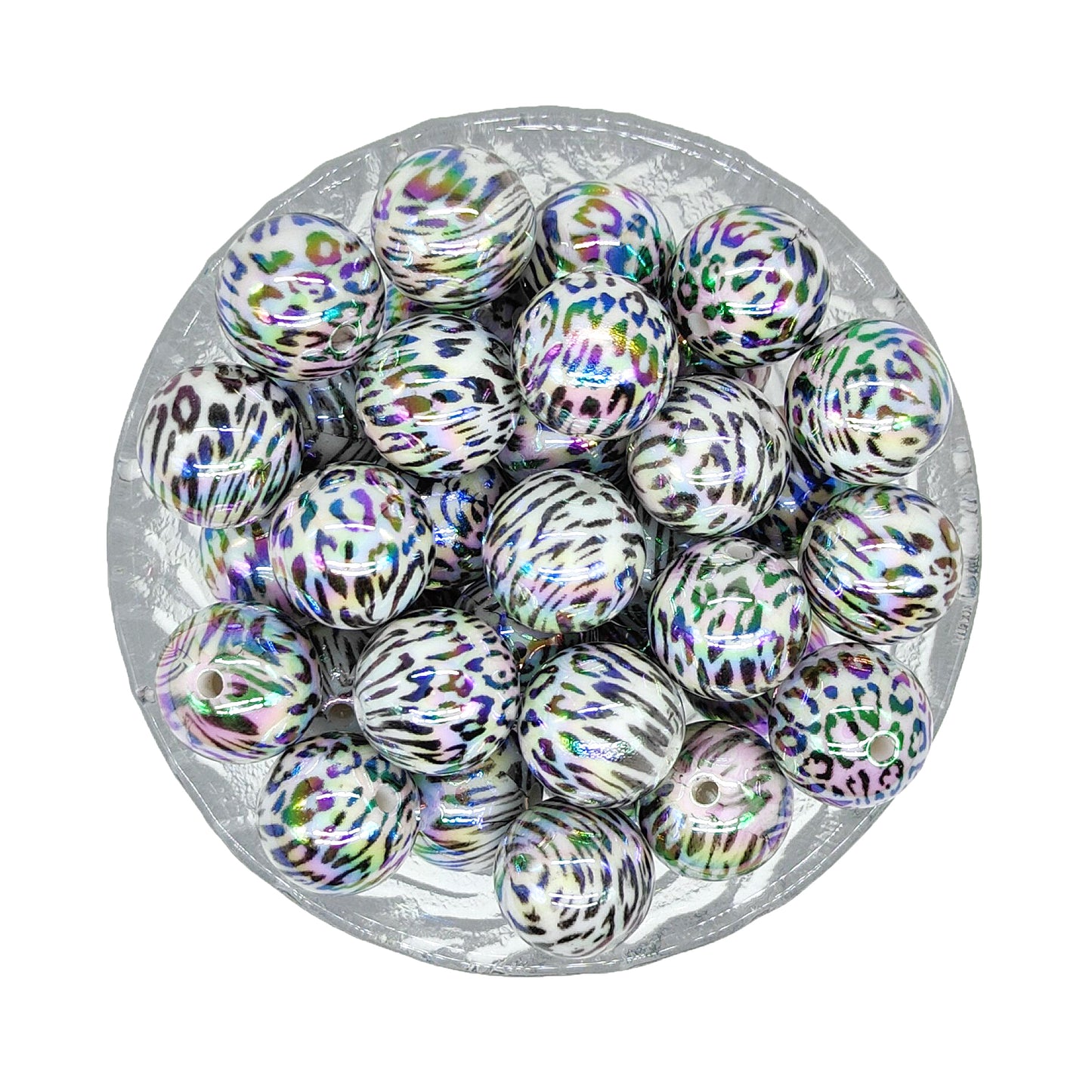 16/20mm Opal Black White Leopard Print Bubblegum Acrylic Beads