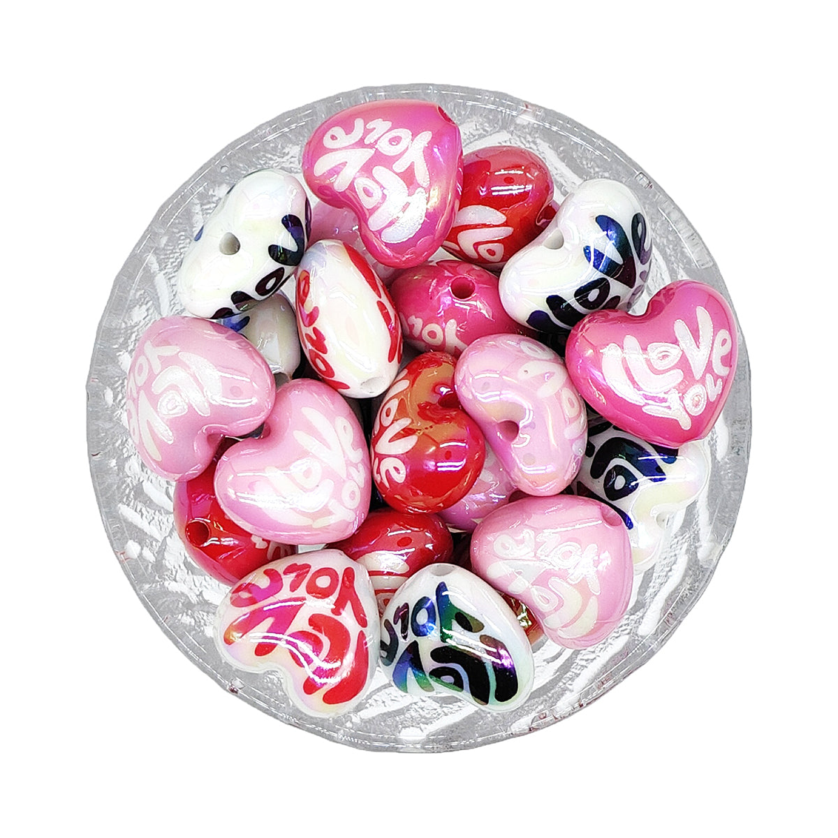 Mix I Love You Heart Shaped UV Acrylic Focal Beads