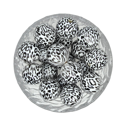 20mm Black Leopard Print Chunky Bubblegum Acrylic Beads