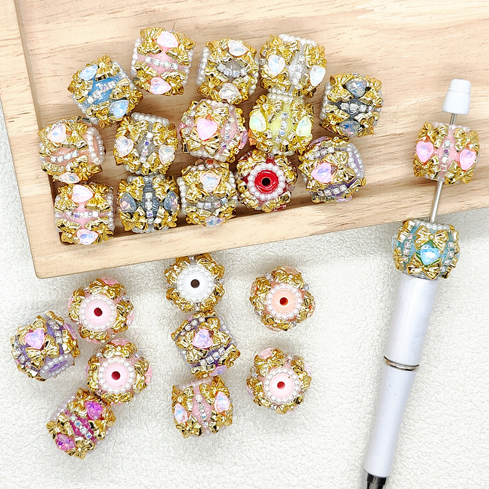 Bling Heart Crystal Bow Acrylic Ball,Fancy Beads