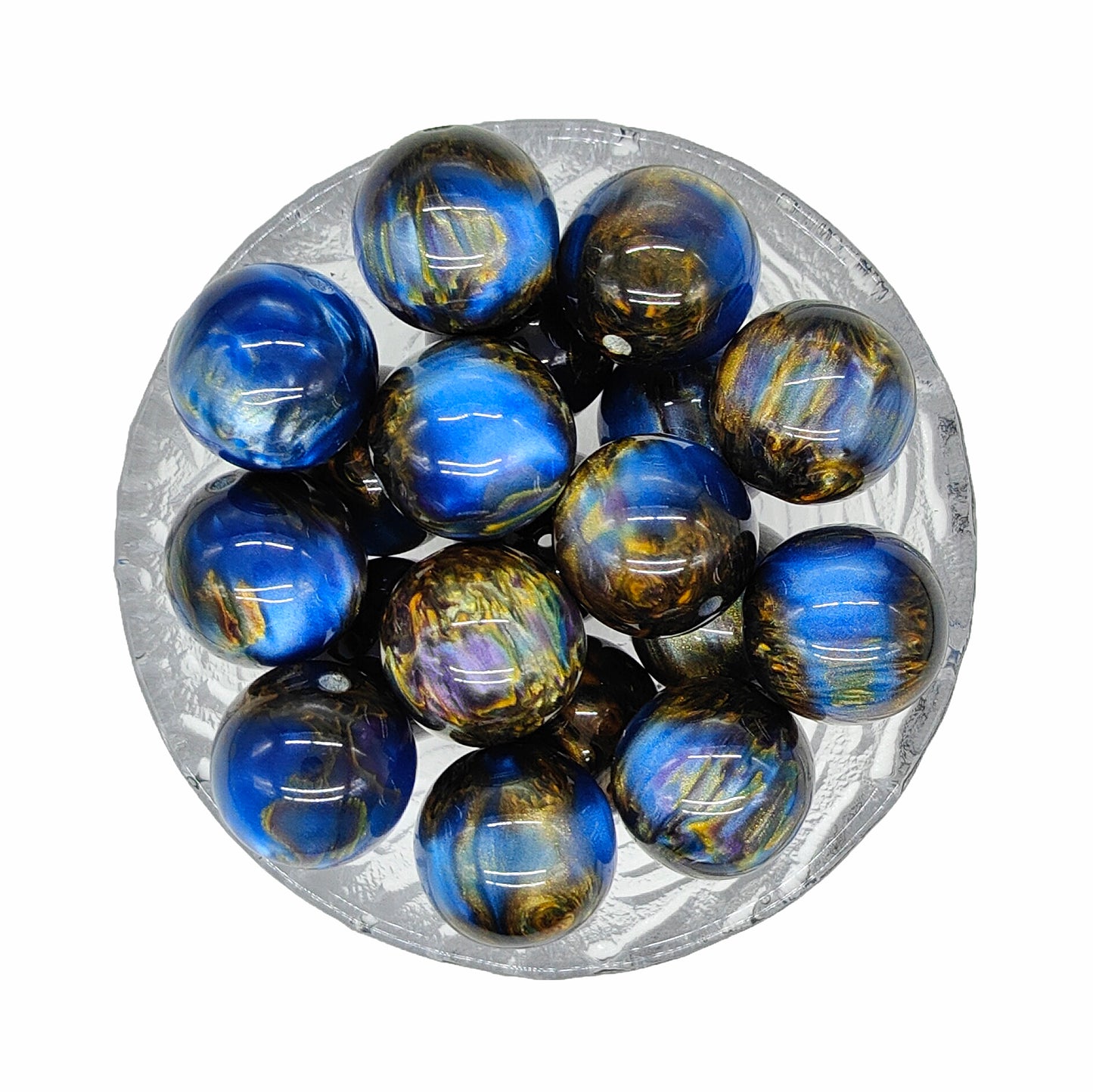 20mm Blue Gold Swirl Chunky Bubblegum Acrylic Beads