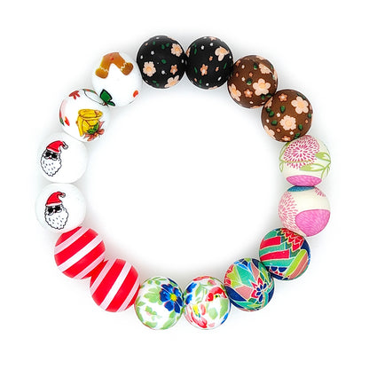 15mm Christmas Santa Claus Print Round Silicone Beads