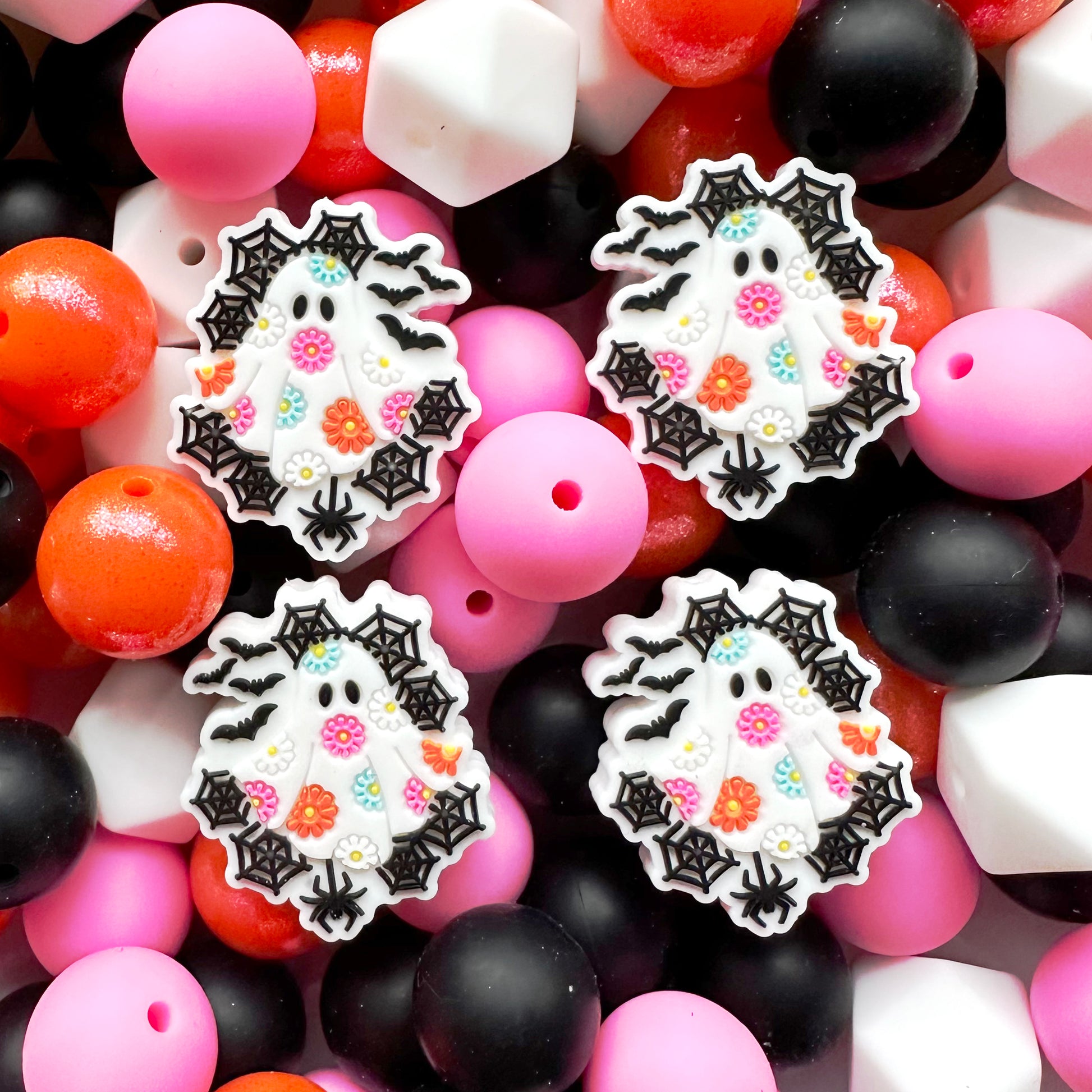 24/48Pcs Assorted Beads, Ghost Focal & Hexagon,Round Beads