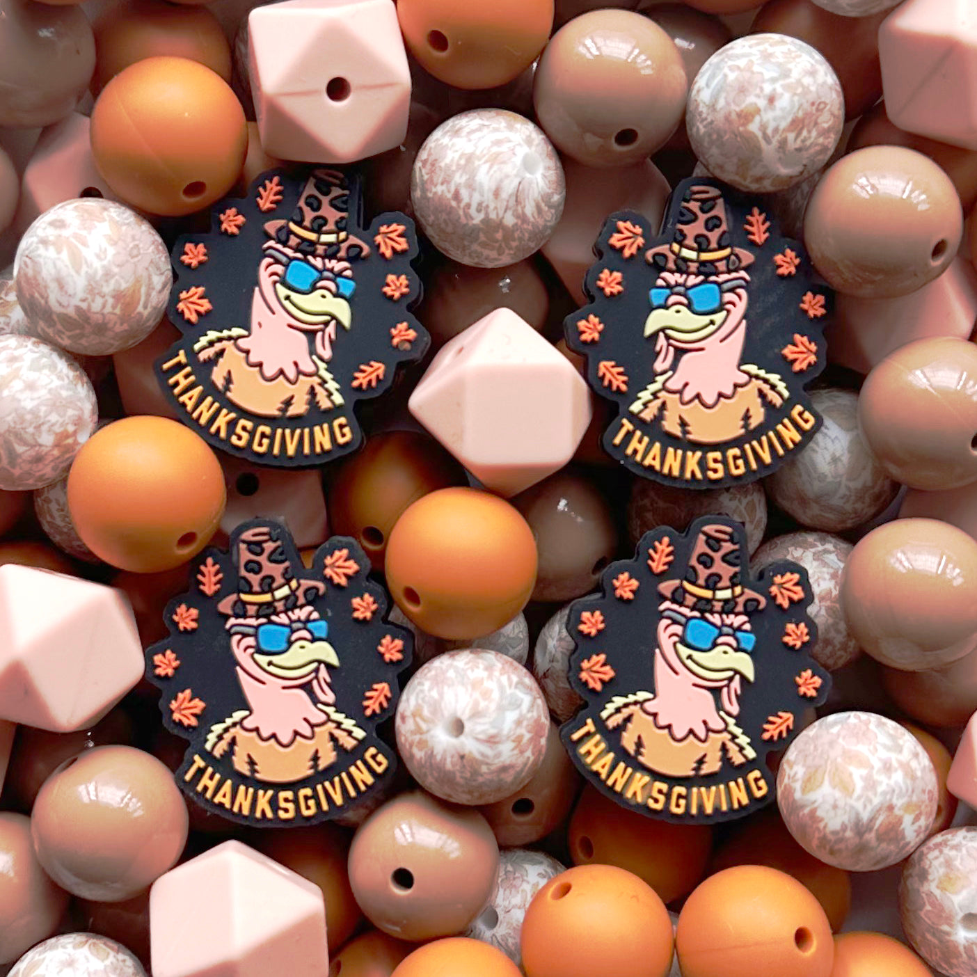 24/48Pcs Assorted Beads, Thanksgiving Turkey Focal & Hexagon,Round Beads