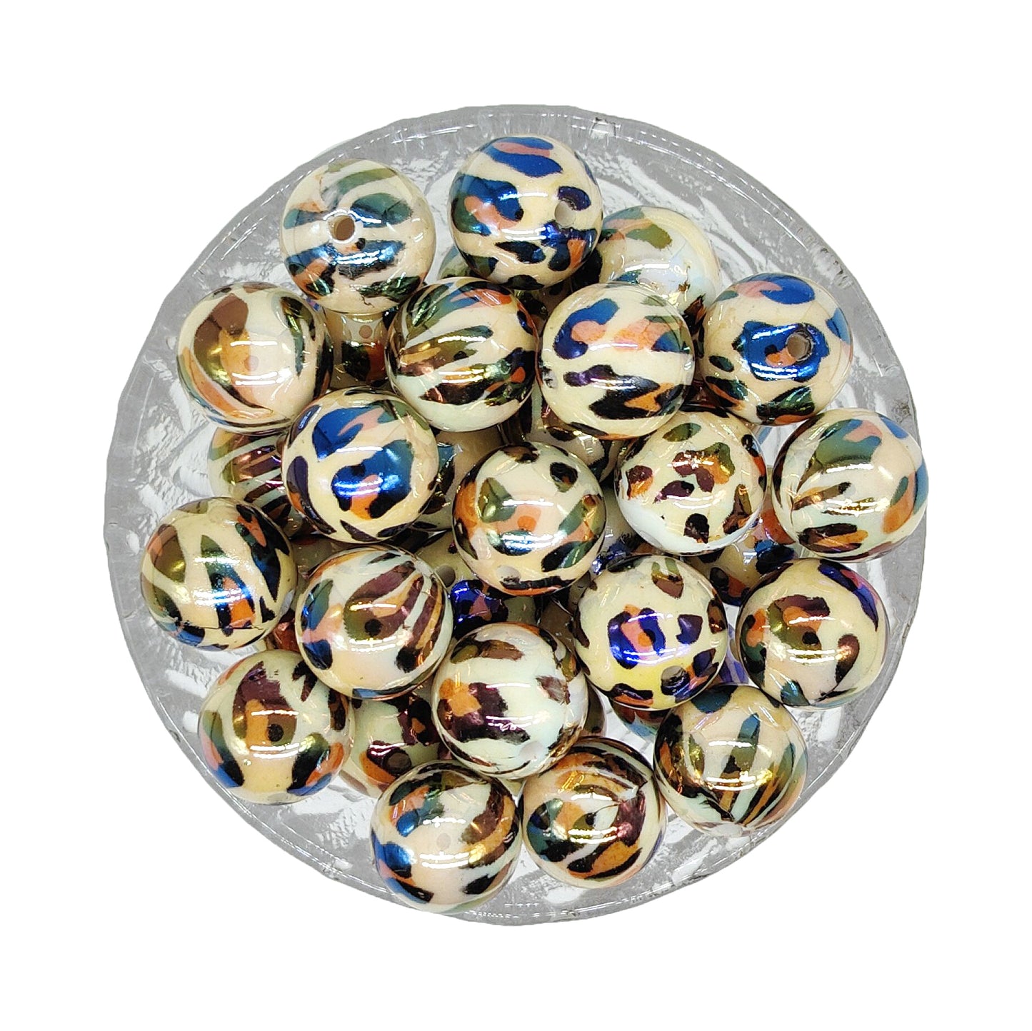 16mm UV Opal Yellow Leopard Print Gumball Acrylic Beads