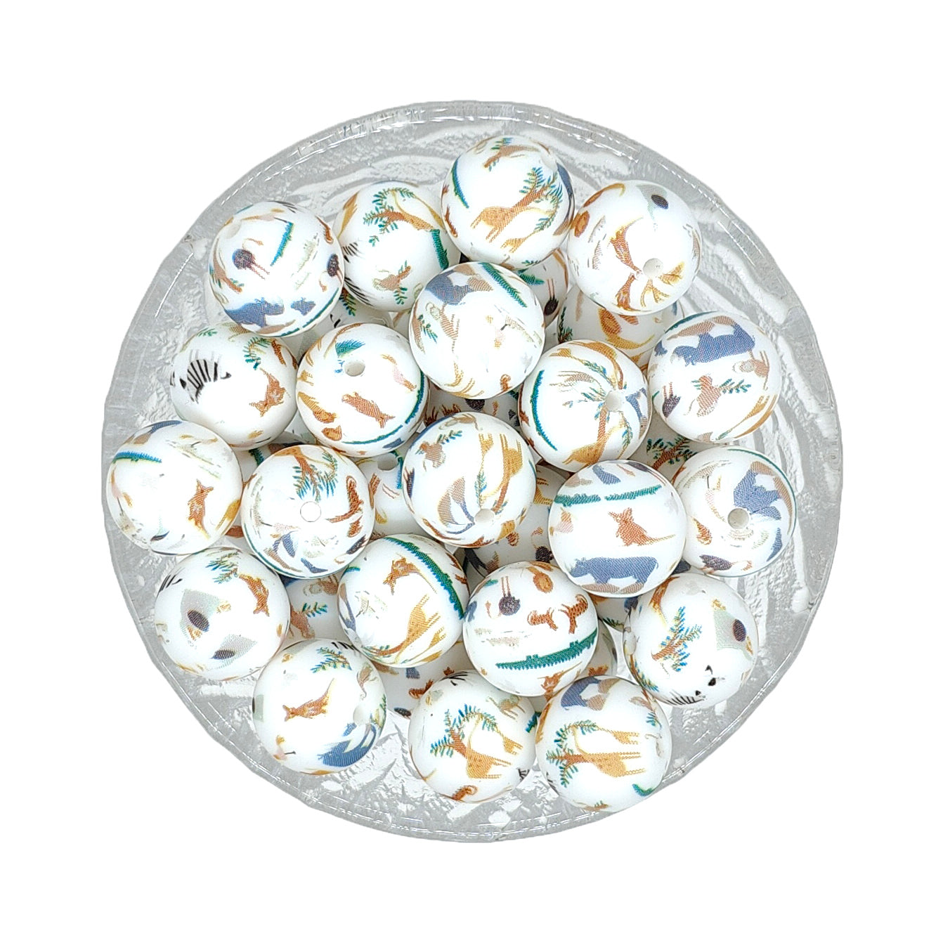 15mm New Round Print Silicone Beads