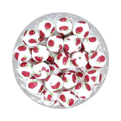 15mm Round Print Silicone Beads