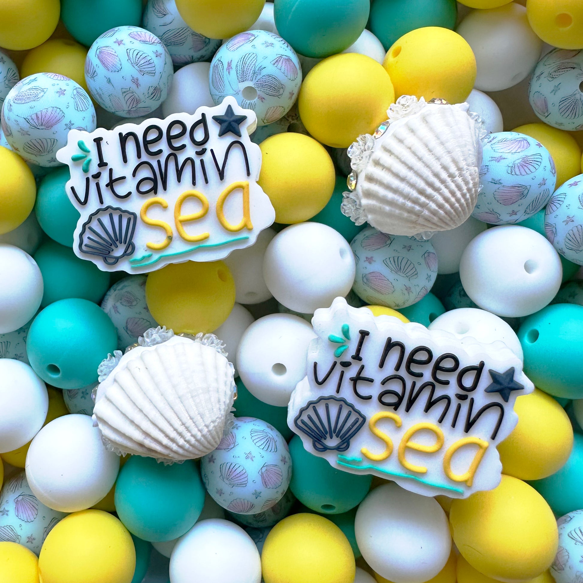 24/48Pcs Assorted Beads, Summer Sea Shell Focal&15mm Silicone Beads