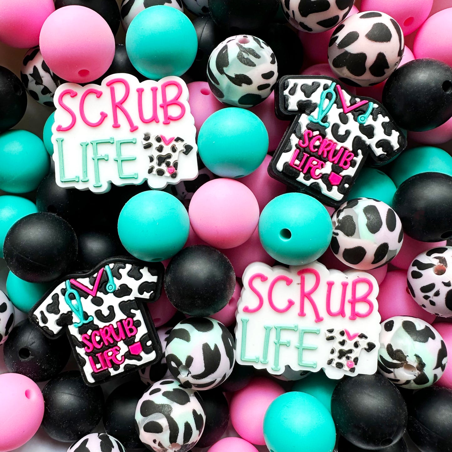 24/48Pcs Assorted Beads, Scrub Life Nurse Focal & 15mm Silicone Beads