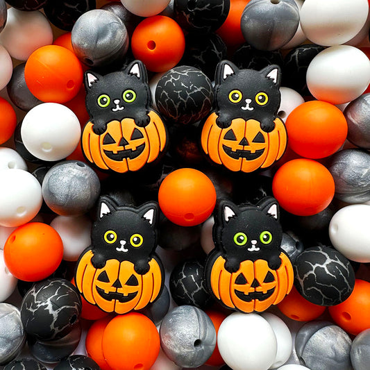 24/48Pcs Assorted Halloween Beads, Pumpkin Cat Focal Beads