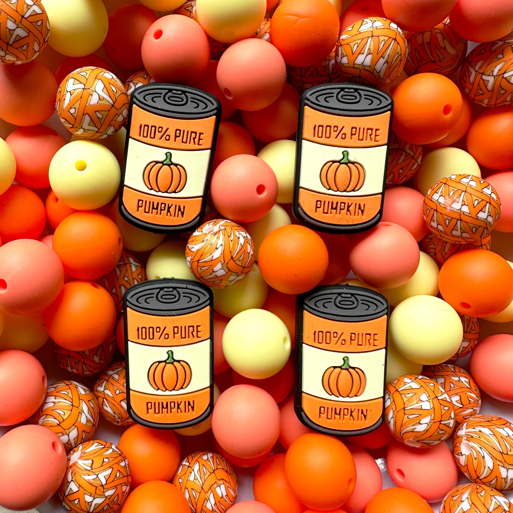 24/48Pcs Assorted Beads, Pumpkin Can Focal Beads & 15mm Round Beads Mix Set