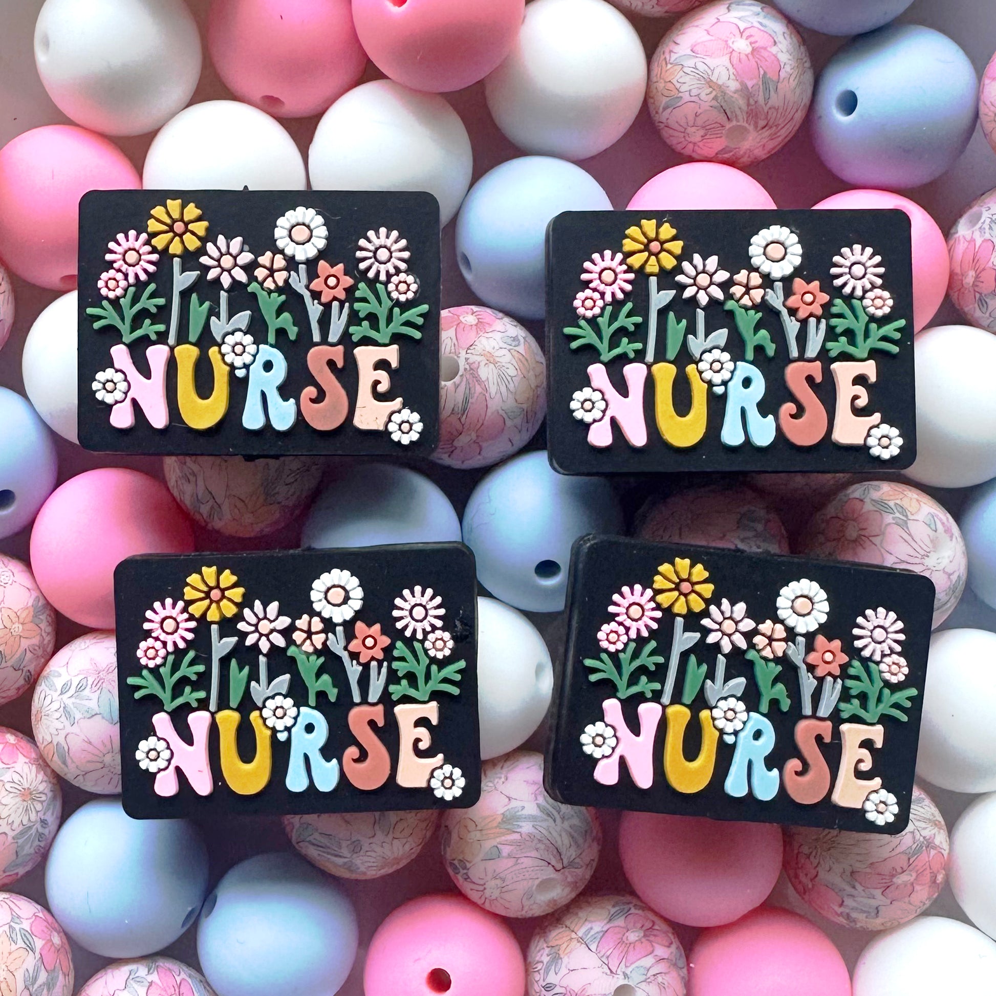 24/48Pcs Assorted Beads, Nurse Floral Focal And Round Beads