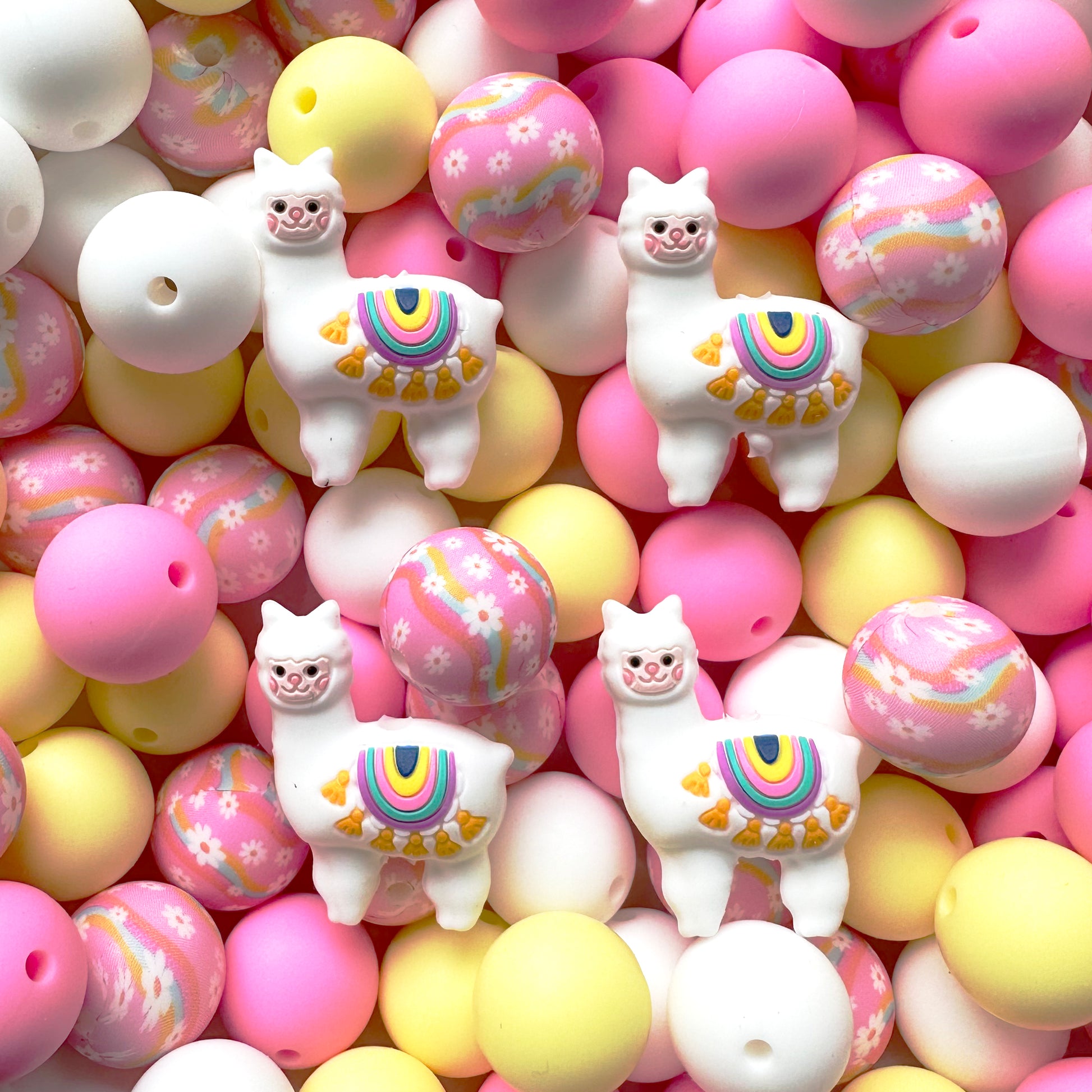24/48Pcs Assorted Alpaca Beads With 15mm Silicone Beads