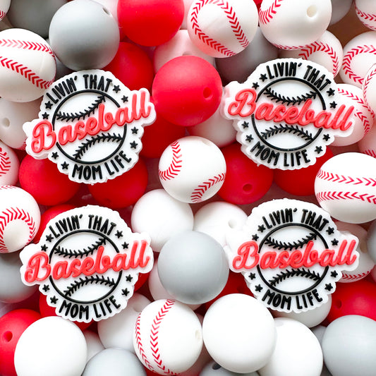 24/48Pcs Assorted Beads, Baseball Mom Life Focal & 15mm Beads, Mixed Lot