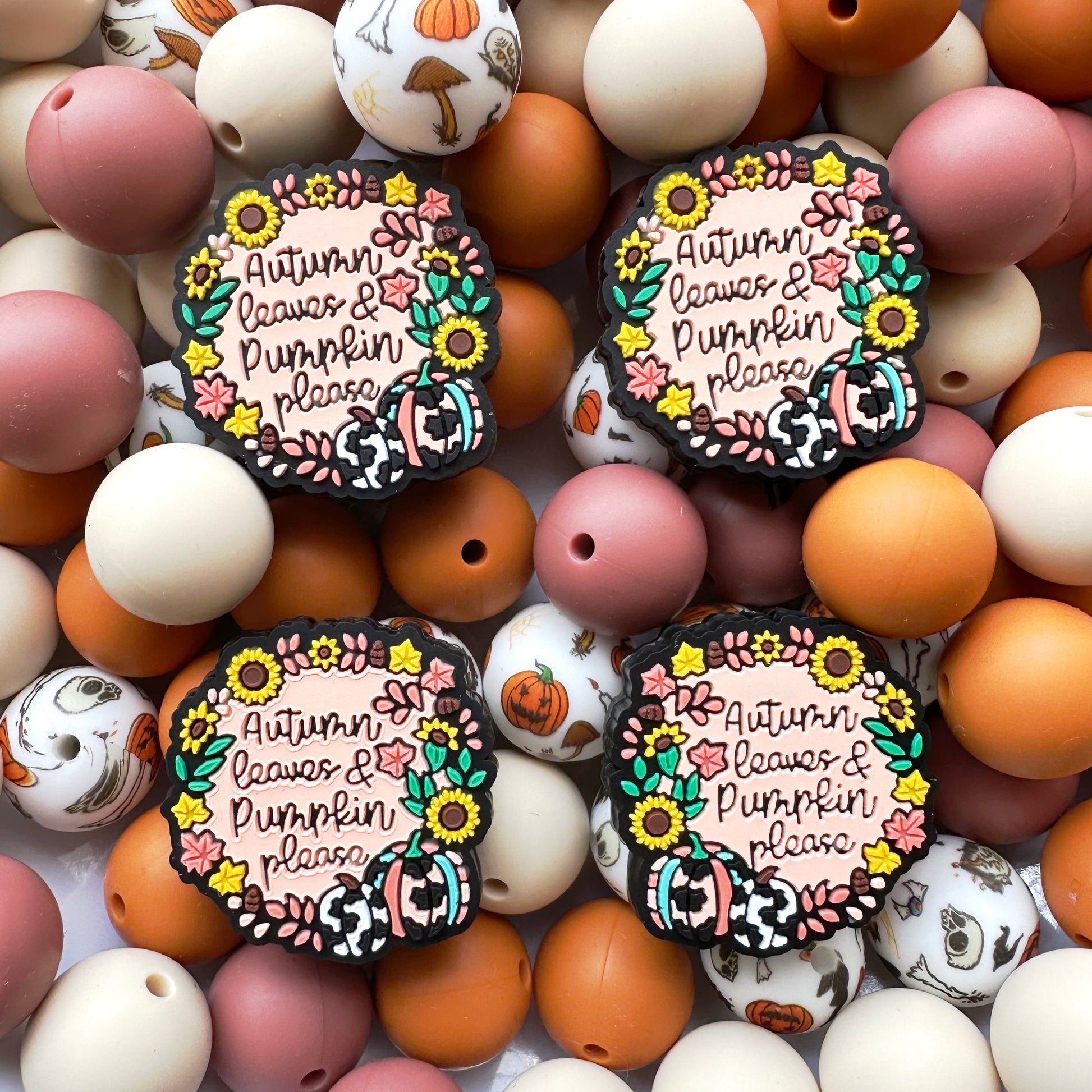 24/48Pcs Assorted Beads, 15mm Silicone Beads & Autumn Focal