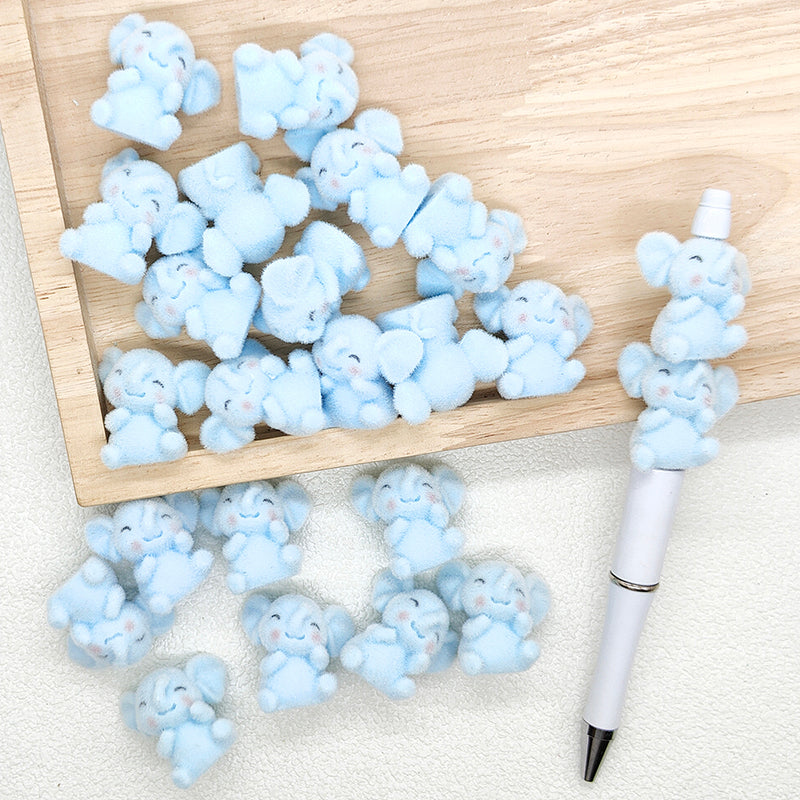 Chunky Flocked Elephant Animal Acrylic Beads,Fuzzy Beads