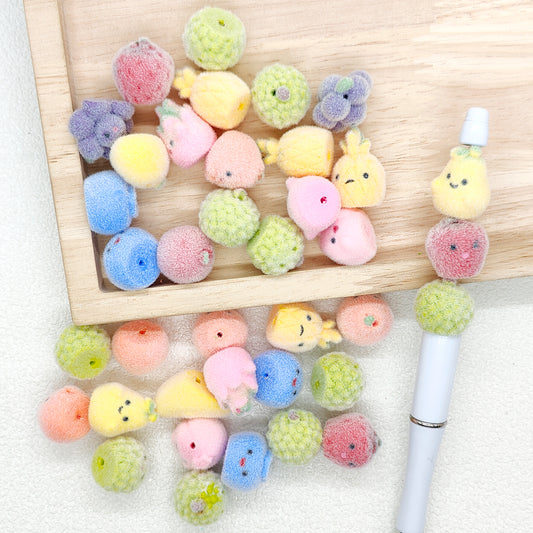 Fruit Assorted Flocked Acrylic Beads,Fuzzy Beads