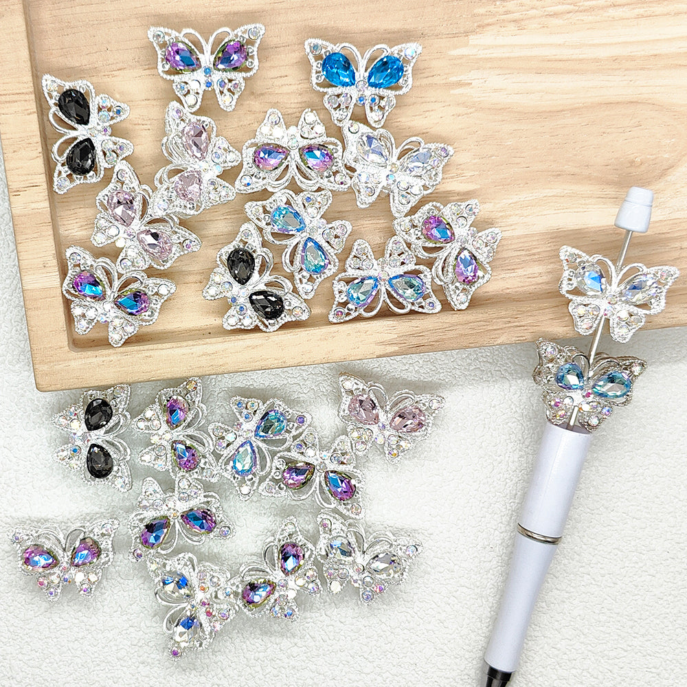 Butterfly Metal Beads,Crystal Rhinestone Fancy Beads