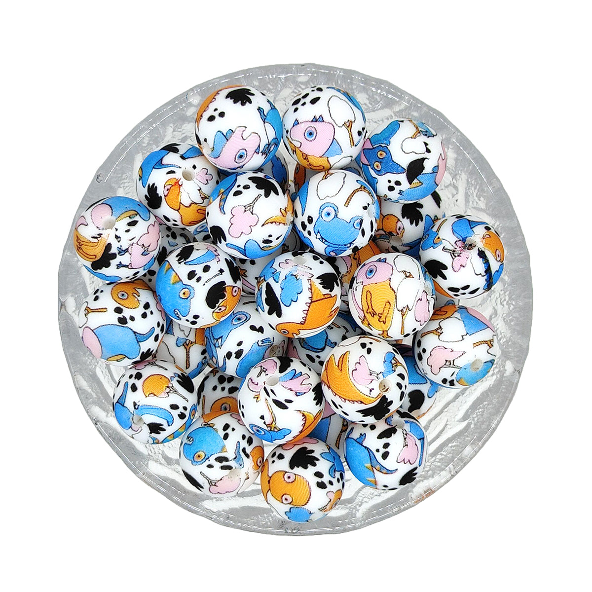 15mm Round Print Silicone Beads