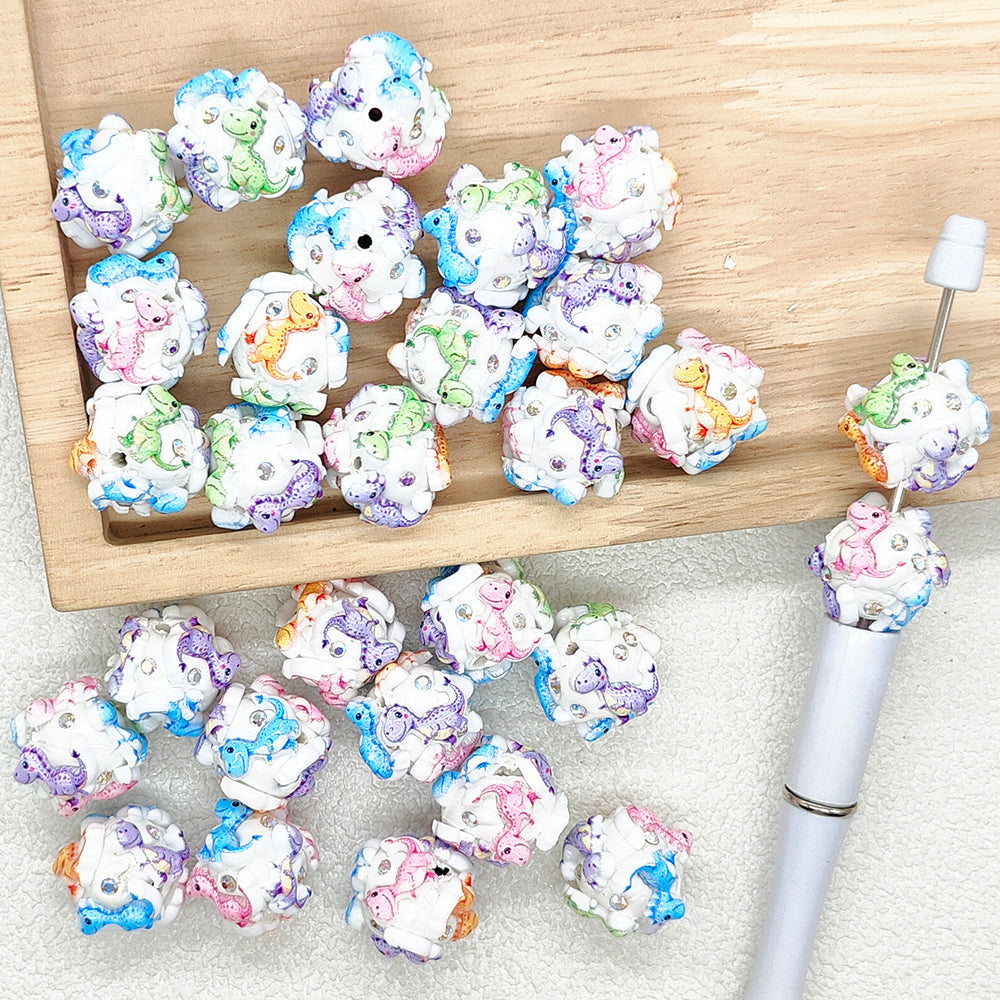Dinosaur Rhinestone Sparkly Polymer Clay Beads