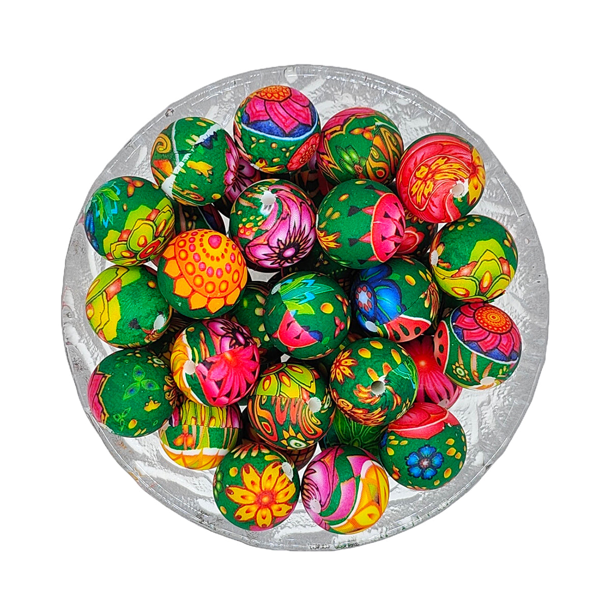 15mm Round Print Silicone Beads
