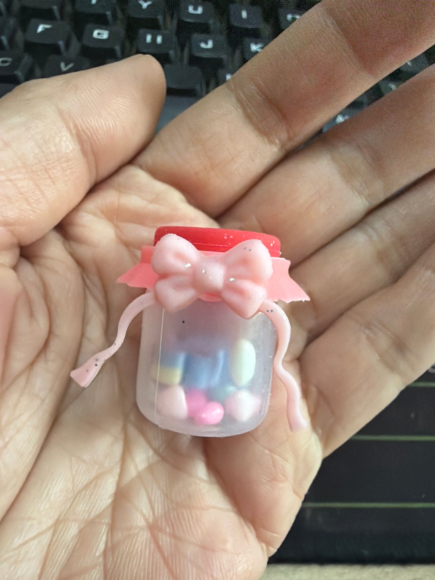 3D Silicone Bow Jar Focal Shaker Beads With Small Stone Inside