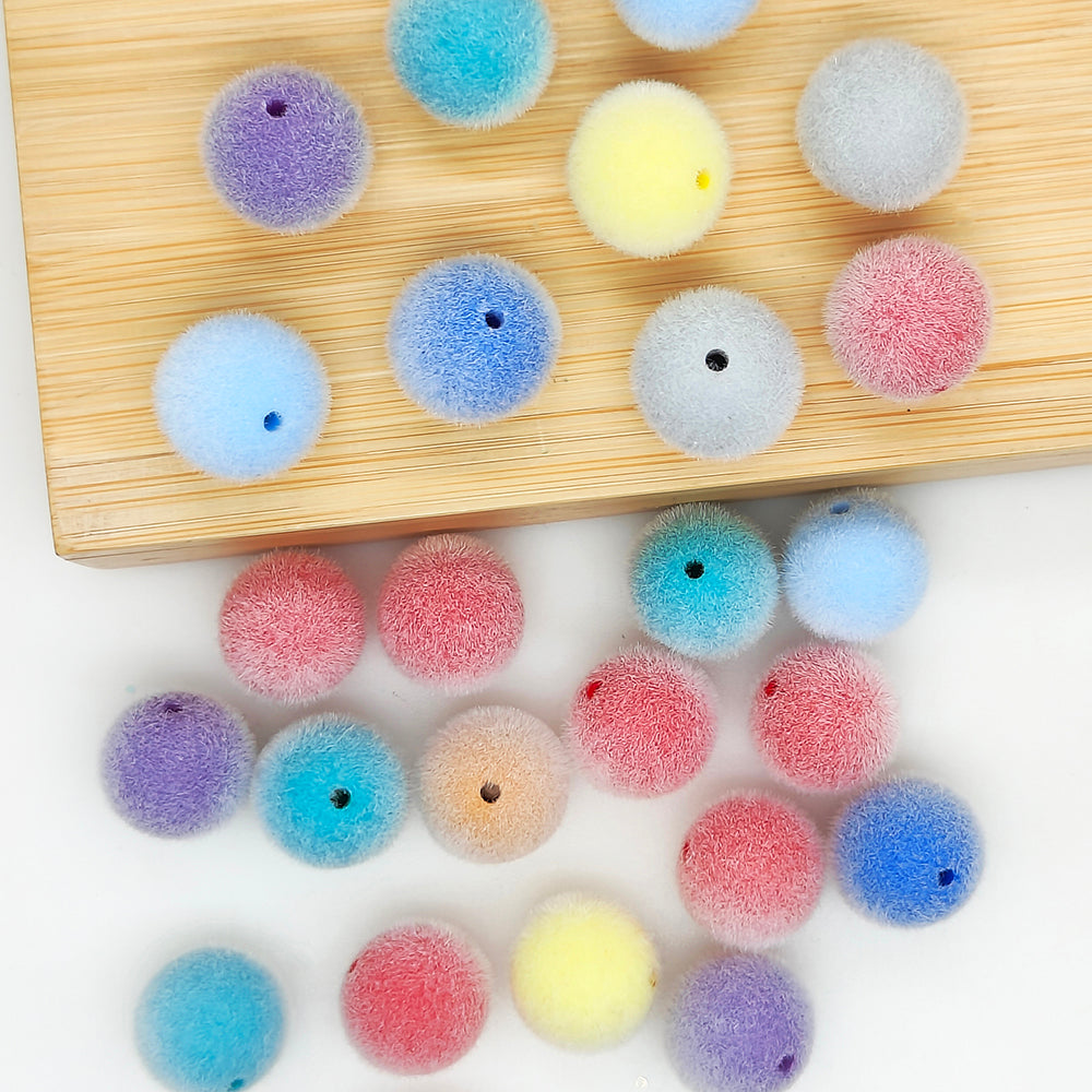 16mm Round Flocked Gumball Beads,Random Mix Color,Fuzzy Acrylic Beads