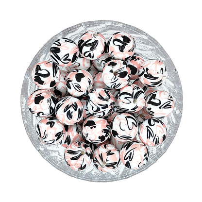 15mm New Round Print Silicone Beads