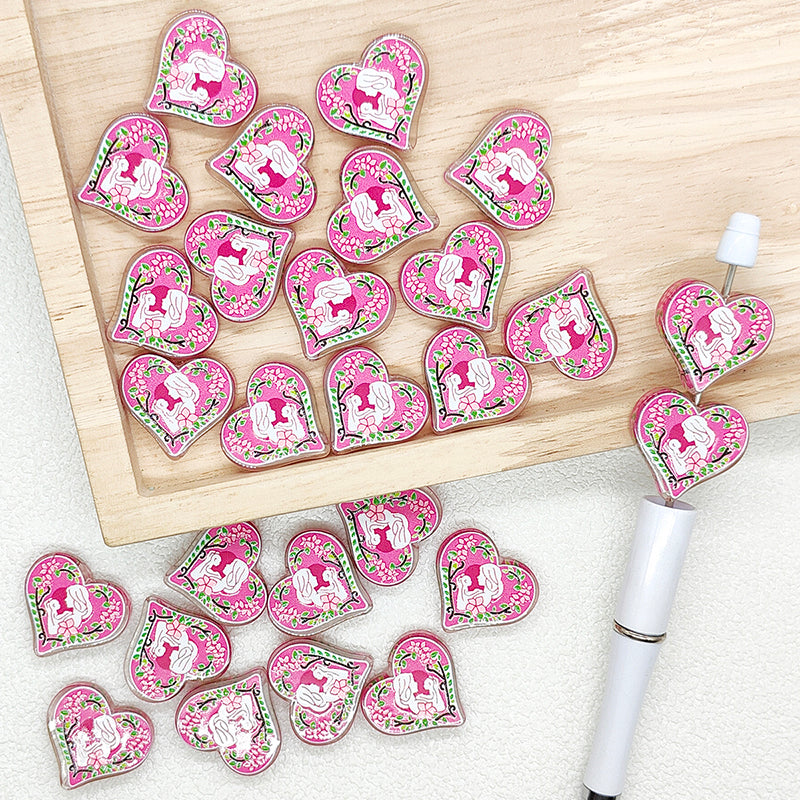 Floral Heart Acrylic Focal Beads,Shape Loose Beads
