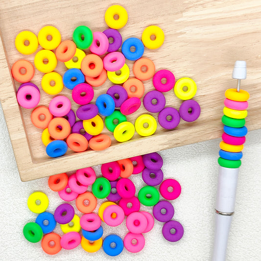 Frosted Rainbow Donut Acrylic Beads,Bulk Loose Spacer Beads