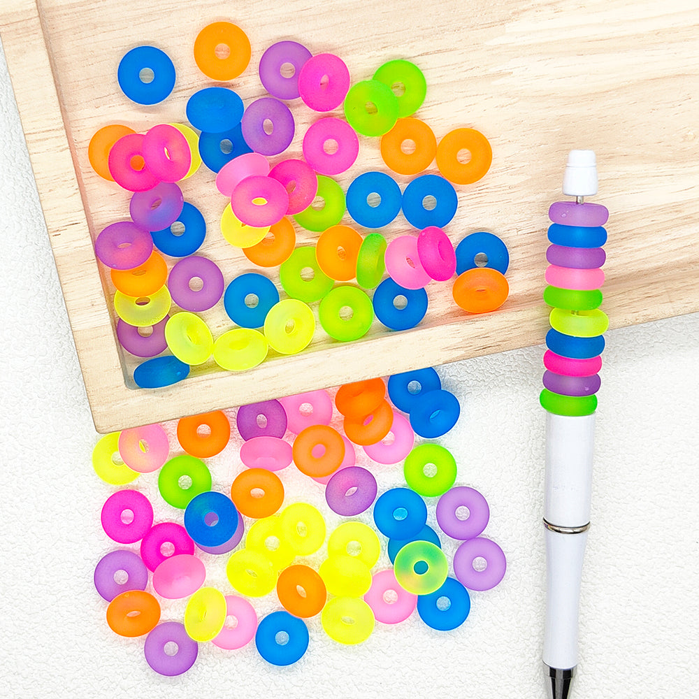 Frosted Transparent Rainbow Donut Acrylic Spacer Beads
