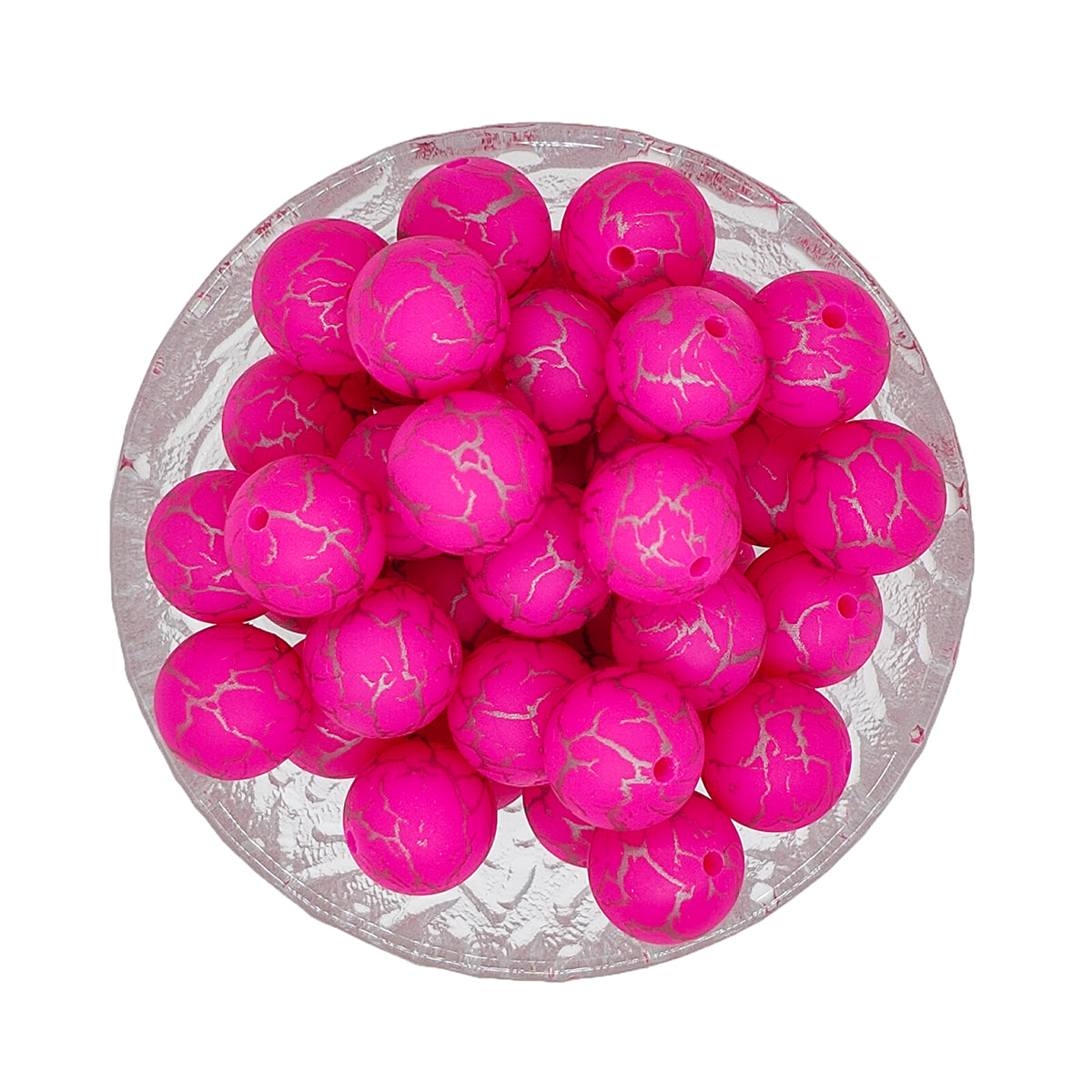 15mm Fuchsia Crack Print Round Silicone Beads