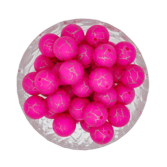 15mm Fuchsia Crack Print Round Silicone Beads