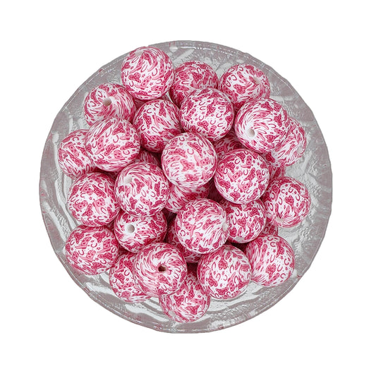15mm Pink Cowboy Boots Print Round Silicone Beads