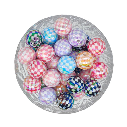 16mm Plaid Gumball Beads, Acrylic Bubblegum Beads