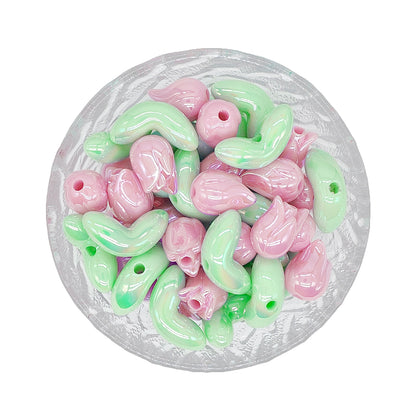 30pcs UV Tulip Flower Assorted Beads, Iridescent Tulip Acrylic Beads