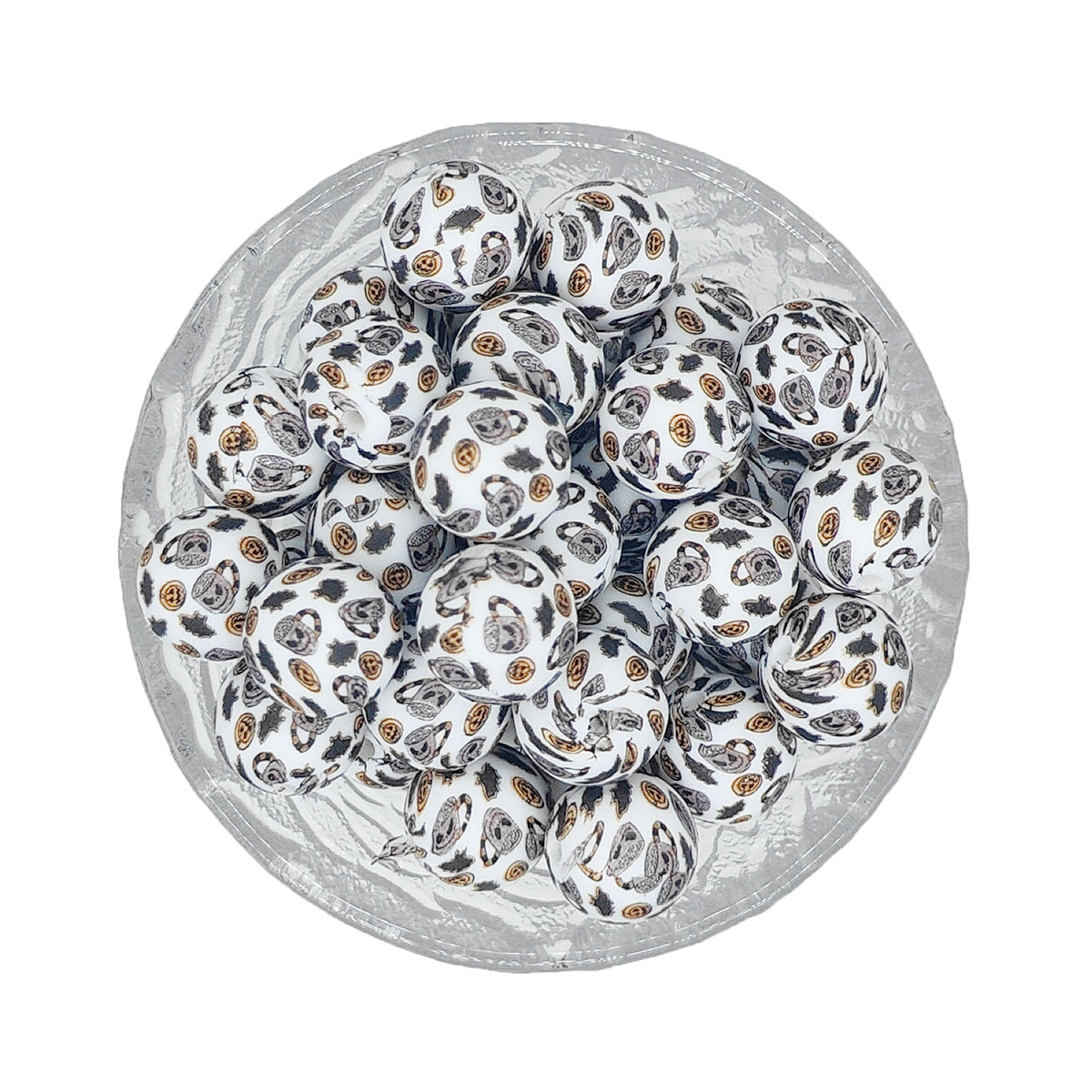 15mm Pumpkin Coffee Print Round Silicone Beads