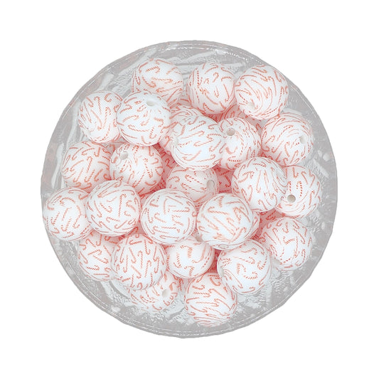 15mm Pink Candy Cane Print Round Silicone Beads