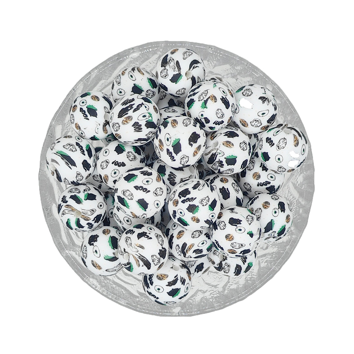 15mm Boo Ghost Print Round Silicone Beads