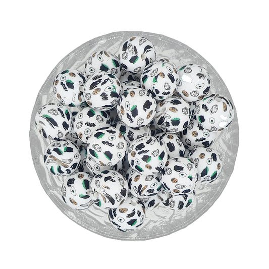 15mm Boo Ghost Print Round Silicone Beads