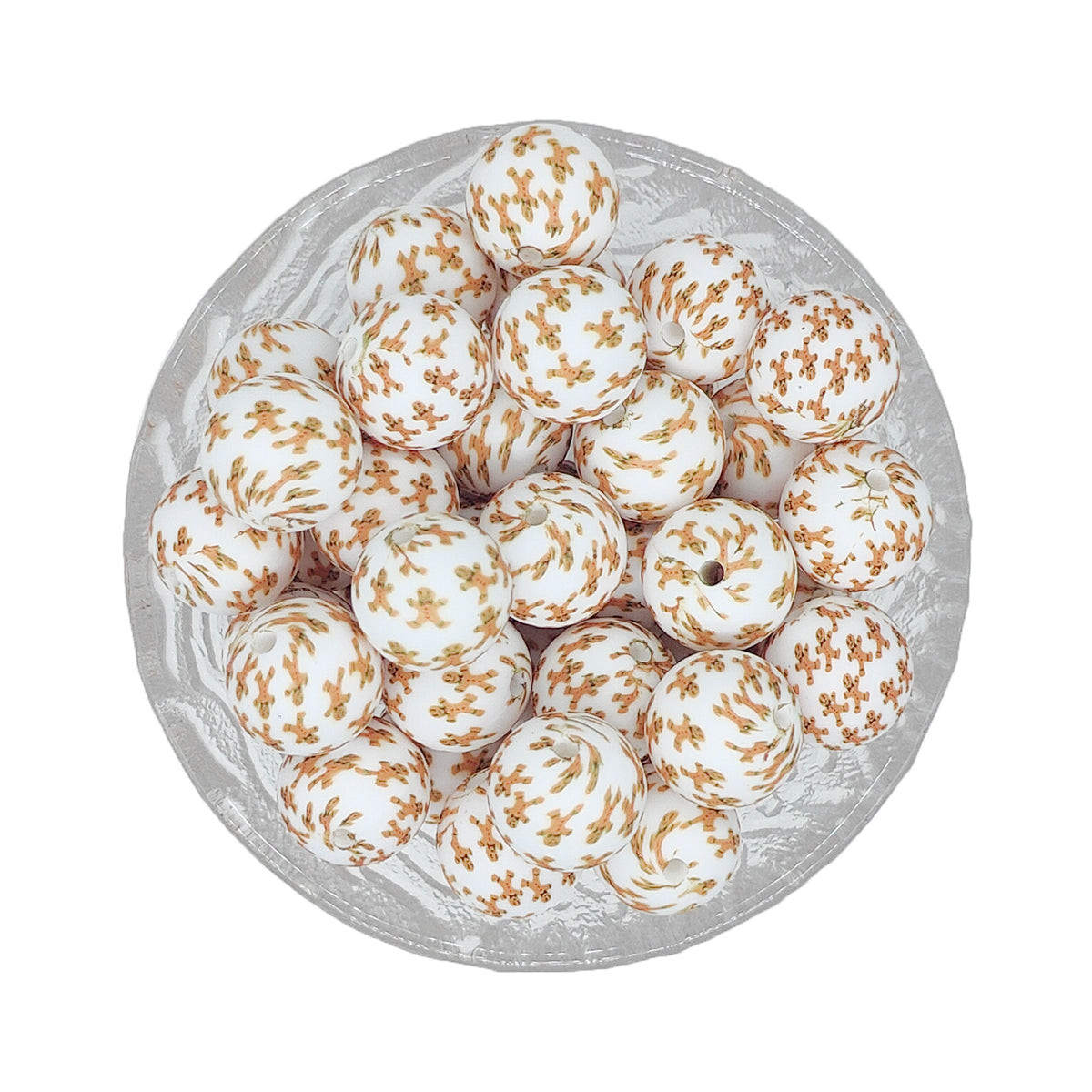 15mm Gingerbread Man Print Round Silicone Beads