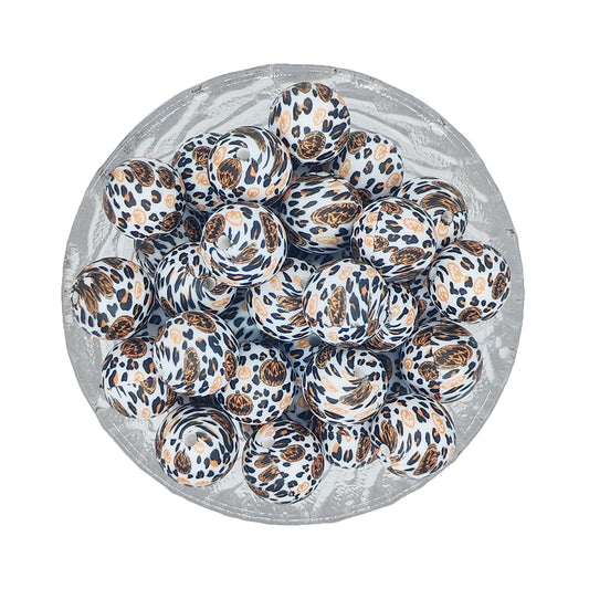 15mm Leopard Pumpkin Print Round Silicone Beads