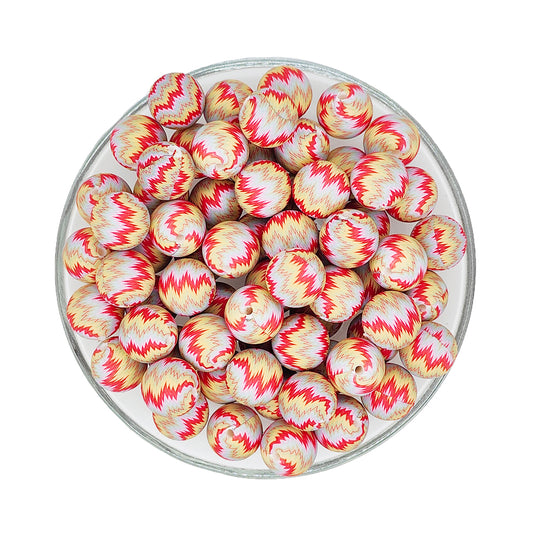 15mm Sound Wave Print Round Silicone Beads