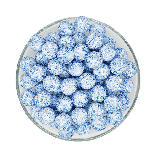 15mm Retro Floral Print Round Silicone Beads