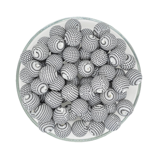 15mm Black Lace Print Round Silicone Beads