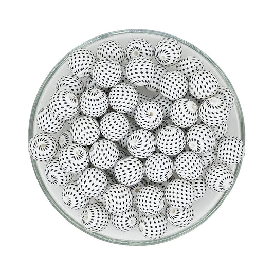 15mm Black Point Print Round Silicone Beads