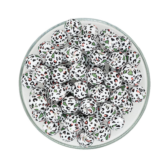 15mm Leopard Tree Print Round Silicone Beads